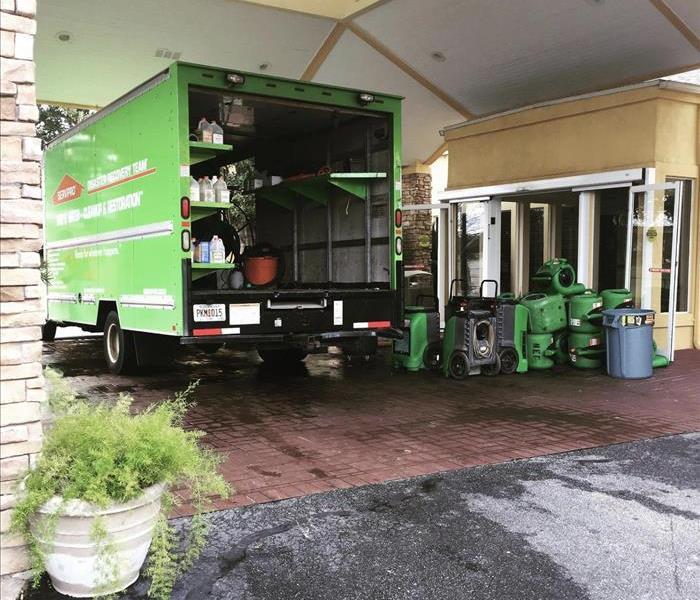 A green SERVPRO of Valdosta trailer and equipment is shown