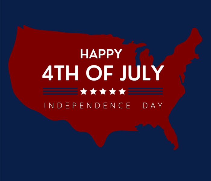 Blue background red outline of the United States for a 4th of July icon
